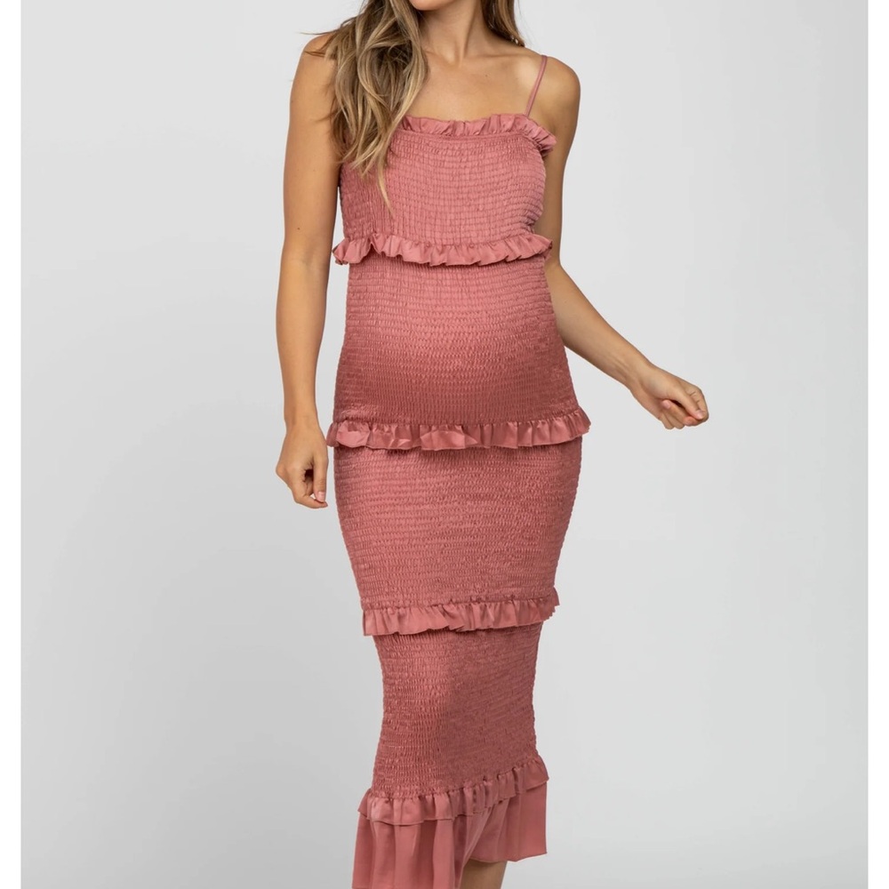 Pink Ruffled Midi Dress Maternity